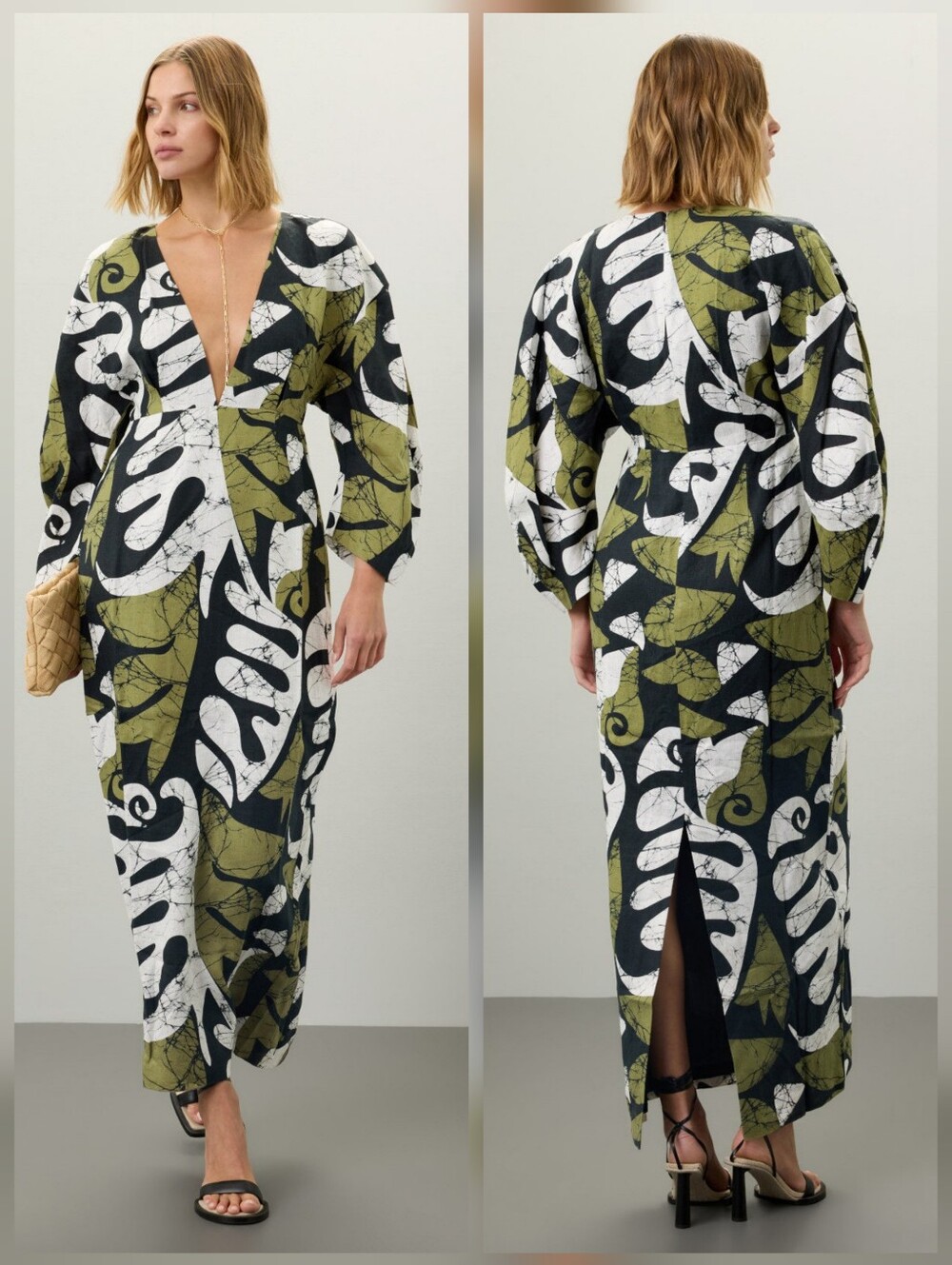 Mara Hoffman Irina Dress Cocktail Plunge Neck Long Sleeve Size 4